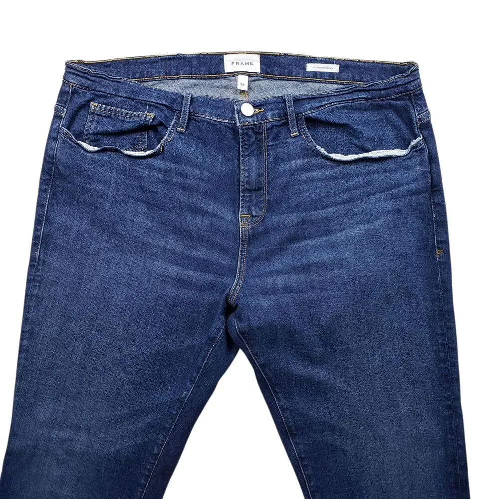 Frame L'Homme Skinny Jeans Mens 38 Indigo Land Distressed Organic Cotton - Picture 2 of 8
